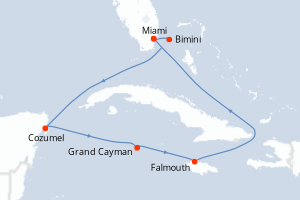 Carte de l'itinéraire de croisière Miami-Miami d'une durée de 7 jours