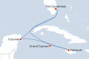 carte itinéraire croisière Caraïbes Bahamas 7 jours au départ du port de Fort Lauderdale