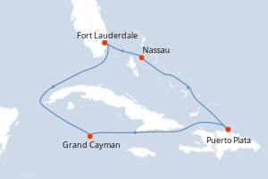 carte itinéraire croisière Caraïbes Bahamas 7 jours au départ du port de Fort Lauderdale