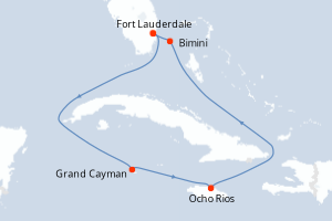 carte itinéraire croisière Caraïbes Bahamas 6 jours au départ du port de Fort Lauderdale