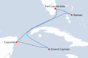 carte itinéraire croisière Caraïbes Bahamas 7 jours au départ du port de Fort Lauderdale