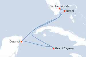 carte itinéraire croisière Caraïbes Bahamas 6 jours au départ du port de Fort Lauderdale
