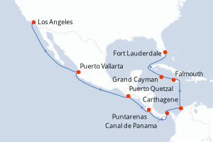 carte itinéraire croisière Caraïbes Bahamas 16 jours au départ du port de Los Angeles