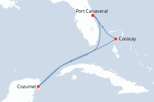 carte itinéraire croisière Caraïbes Bahamas 5 jours au départ du port de Port Canaveral