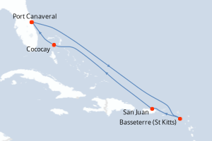carte itinéraire croisière Caraïbes Bahamas 7 jours au départ du port de Port Canaveral