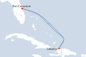 carte itinéraire croisière Caraïbes Bahamas 4 jours au départ du port de Port Canaveral