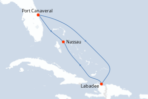 carte itinéraire croisière Caraïbes Bahamas 5 jours au départ du port de Port Canaveral