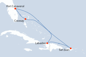 carte itinéraire croisière Caraïbes Bahamas 7 jours au départ du port de Port Canaveral