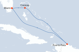 carte itinéraire croisière Caraïbes Bahamas 5 jours au départ du port de Miami