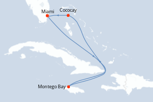carte itinéraire croisière Caraïbes Bahamas 5 jours au départ du port de Miami