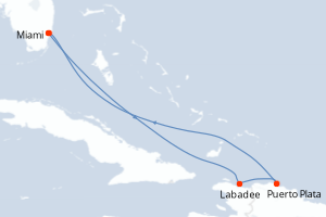 carte itinéraire croisière Caraïbes Bahamas 5 jours au départ du port de Miami