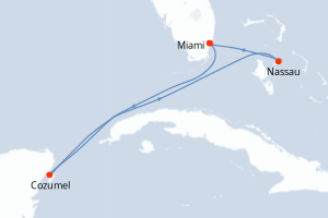 carte itinéraire croisière Caraïbes Bahamas 5 jours au départ du port de Miami
