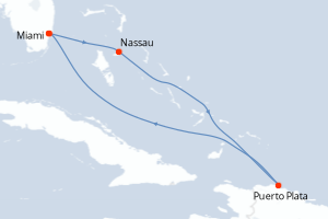 carte itinéraire croisière Caraïbes Bahamas 5 jours au départ du port de Miami