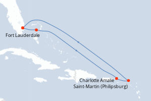 carte itinéraire croisière Caraïbes Bahamas 7 jours au départ du port de Fort Lauderdale