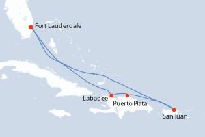 Carte de l'itinéraire de croisière Fort Lauderdale-Fort Lauderdale d'une durée de 7 jours