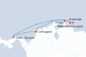 Carte de l'itinéraire de croisière Carthagene-Carthagene d'une durée de 7 jours