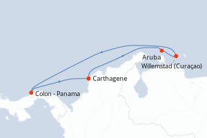carte itinéraire croisière Amérique du Sud 7 jours au départ du port de Carthagene
