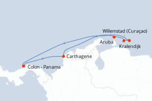 Carte de l'itinéraire de croisière Colon - Panama-Colon - Panama d'une durée de 7 jours