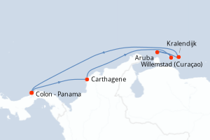 Carte de l'itinéraire de croisière Colon - Panama-Colon - Panama d'une durée de 7 jours