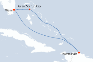 carte itinéraire croisière Caraïbes Bahamas 5 jours au départ du port de Miami