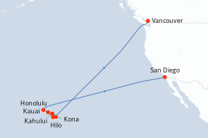 carte itinéraire croisière Amérique du Nord 17 jours au départ du port de Vancouver