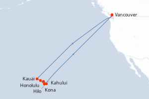 Carte itinéraire croisière Canada, États-Unis - 17 jours au départ de Vancouver - Alaska