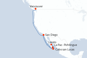 carte itinéraire croisière Amérique du Nord 11 jours au départ du port de Vancouver