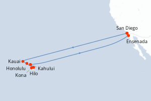 Carte de l'itinéraire de croisière San Diego-San Diego d'une durée de 18 jours