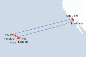 Carte itinéraire croisière États-Unis, Mexique - 18 jours au départ de San Diego - Amérique du Nord