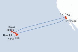 Carte de l'itinéraire de croisière San Diego-San Diego d'une durée de 17 jours