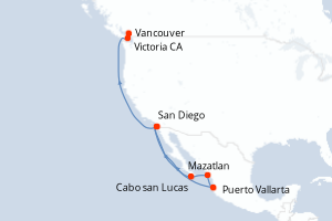 carte itinéraire croisière Alaska 11 jours au départ du port de San Diego