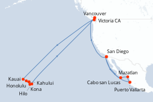 carte itinéraire croisière Alaska 28 jours au départ du port de San Diego