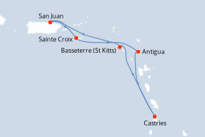 carte itinéraire croisière Caraïbes Bahamas 6 jours au départ du port de San Juan
