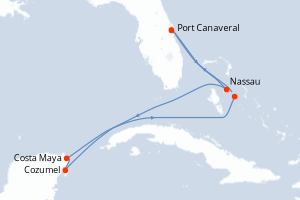 carte itinéraire croisière Caraïbes Bahamas 7 jours au départ du port de Port Canaveral