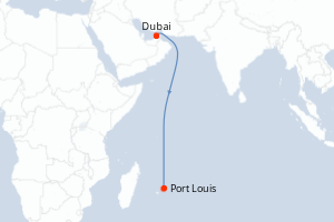 Carte de l'itinéraire de croisière Dubai-Port Louis d'une durée de 8 jours