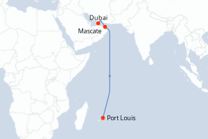carte itinéraire croisière Moyen-Orient Dubaï 9 jours au départ du port de Port Louis