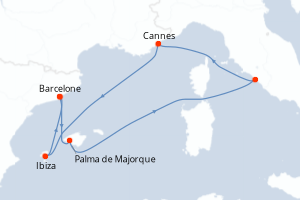 carte itinéraire croisière Méditerranée 7 jours au départ du port de Barcelone