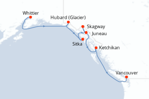carte itinéraire croisière Alaska 7 jours au départ du port de Whittier