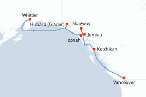 carte itinéraire croisière Alaska 7 jours au départ du port de Vancouver