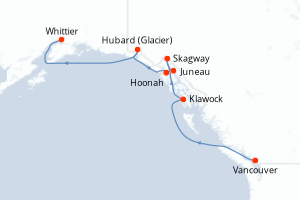 carte itinéraire croisière Alaska 7 jours au départ du port de Vancouver