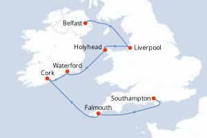 carte itinéraire croisière Europe du Nord 7 jours au départ du port de Southampton