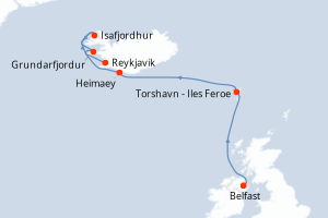 carte itinéraire croisière Europe du Nord 7 jours au départ du port de Belfast