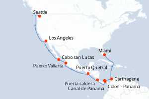 carte itinéraire croisière Alaska 18 jours au départ du port de Miami