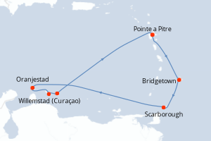 carte itinéraire croisière Caraïbes Bahamas 9 jours au départ du port de Pointe a Pitre