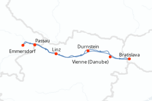 carte itinéraire croisière Danube 6 jours au départ du port de Passau