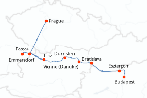 carte itinéraire croisière Danube 9 jours au départ du port de Budapest