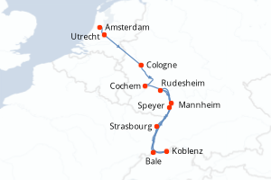 carte itinéraire croisière Europe du Nord 7 jours au départ du port de Amsterdam