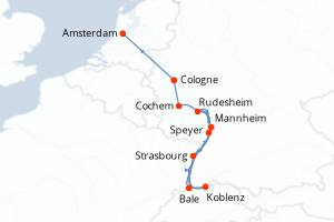carte itinéraire croisière Europe du Nord 7 jours au départ du port de Bale