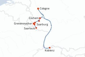 Carte de l'itinéraire de croisière Cologne-Cologne d'une durée de 7 jours
