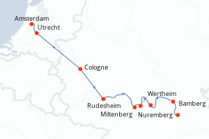 carte itinéraire croisière Elbe 7 jours au départ du port de Amsterdam